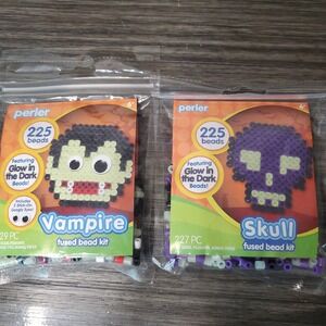 NEW - Perler Halloween Fused Bead Kits Skull & Vampire Incl. GLOW Beads Lot Of 2